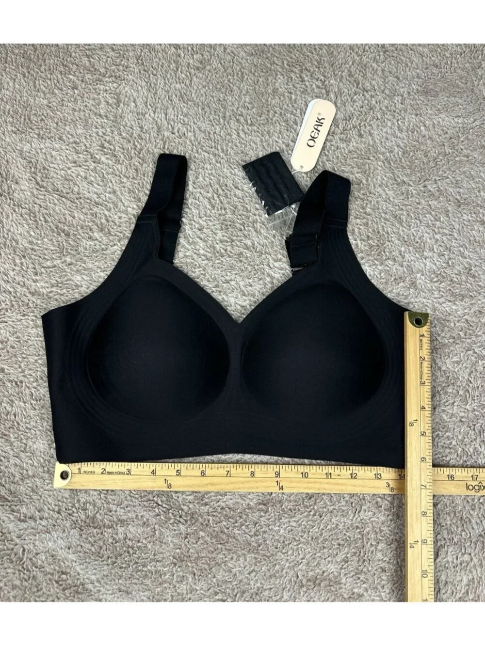 OEAK Womens Wireless Jelly Comfort Bra Black XL Padded Seamless Adjustable Strap